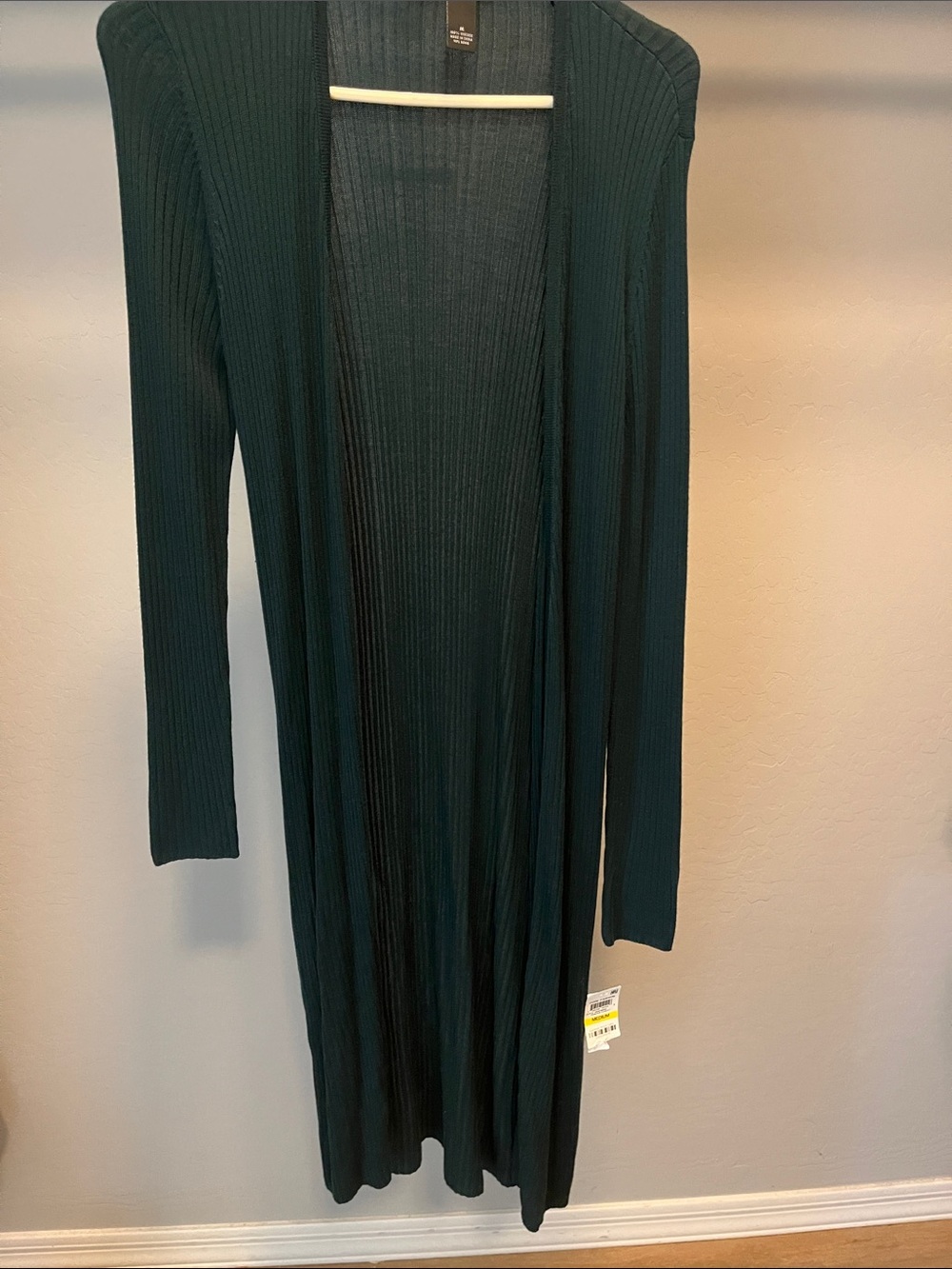 INC International Concepts Long Ribbed Open Cardigan in Dark Green